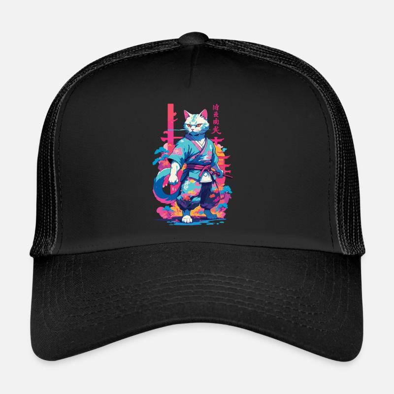 Chat samouraï Vaporwave Esthétique Japon Art Casquette trucker 