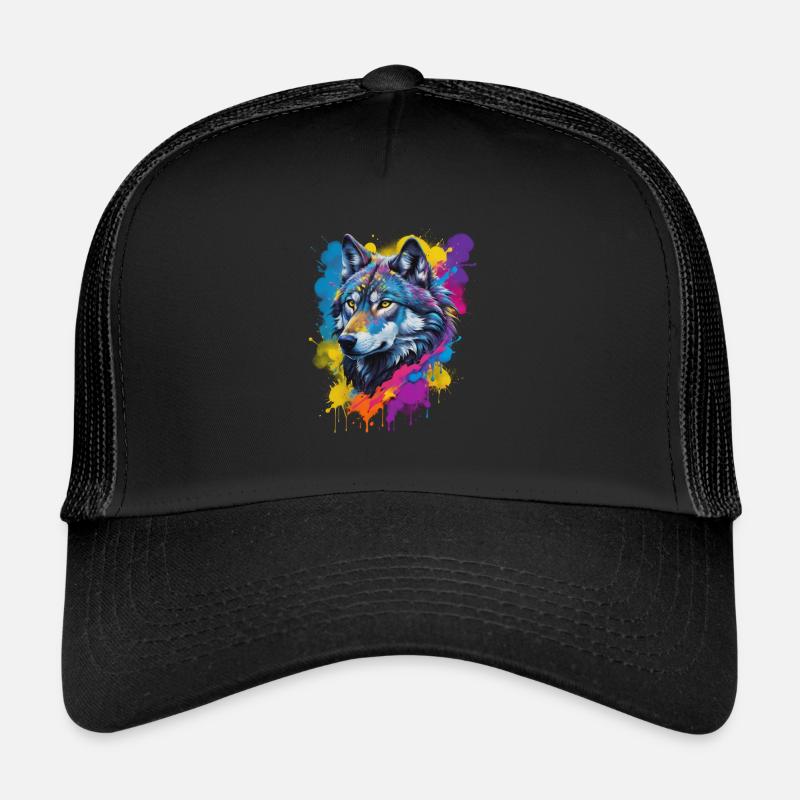 Farbexplosion Wolf Portrait Künstlervision Trucker Cap