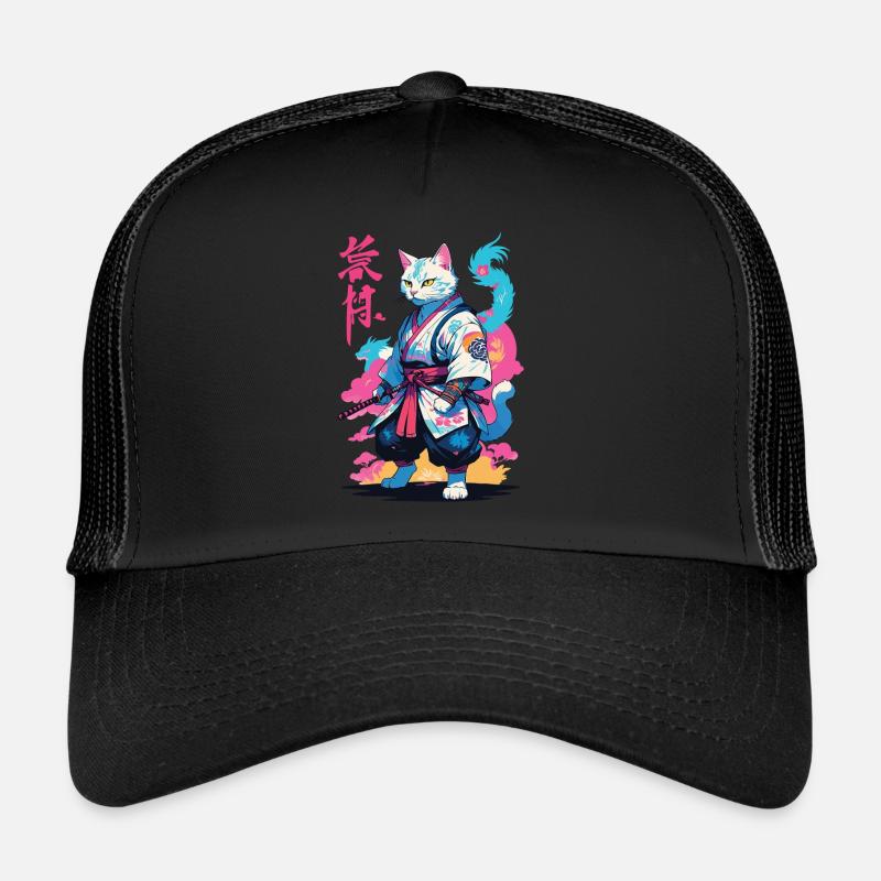 Samurai Katze Vaporwave Aesthetic Japan Kunst Trucker Cap