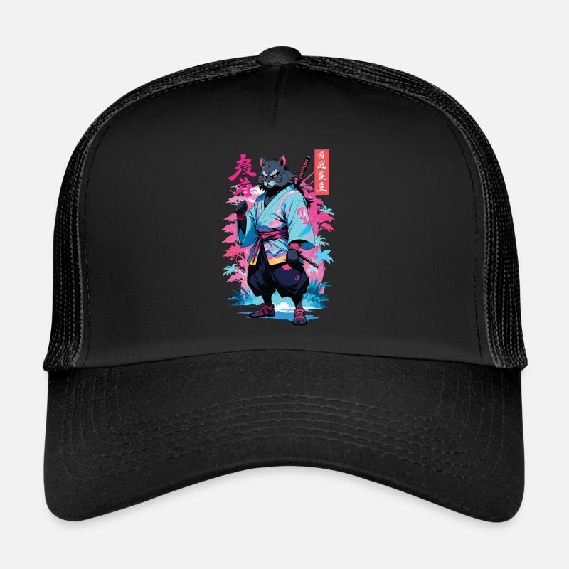 Tanuki Yokai Vaporwave Aesthetic Samurai Art Trucker Cap