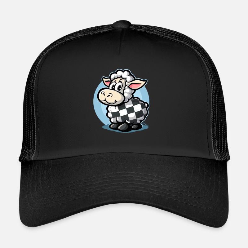 Plaid pattern with cute cartoon sheep Trucker Cap