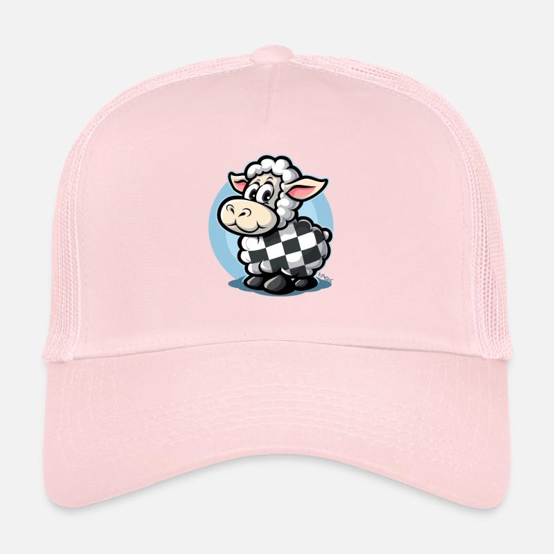 Plaid pattern with cute cartoon sheep Trucker Cap