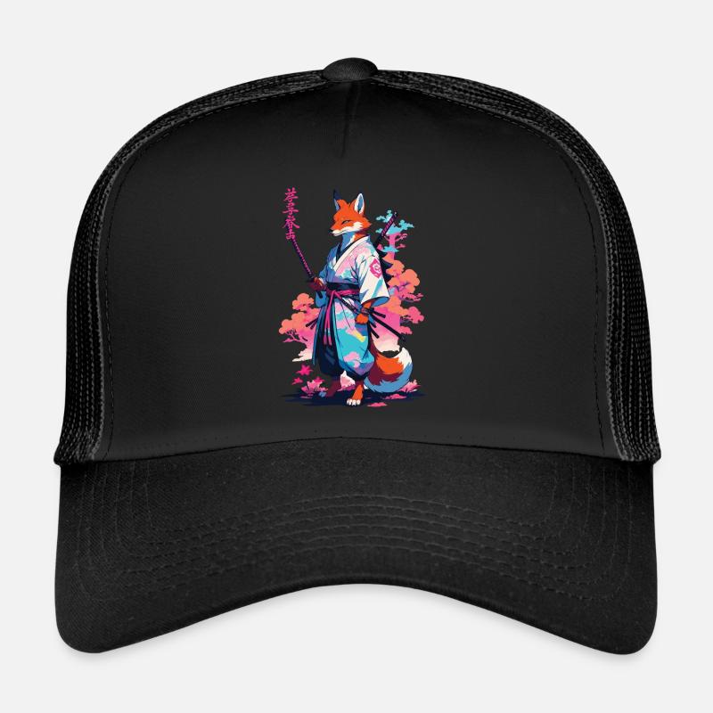 Kitsune Samurai Fox Aesthetic Vaporwave Style Trucker Cap