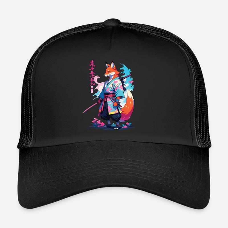 Kitsune Samurai Fox Aesthetic Vaporwave Style Trucker Cap