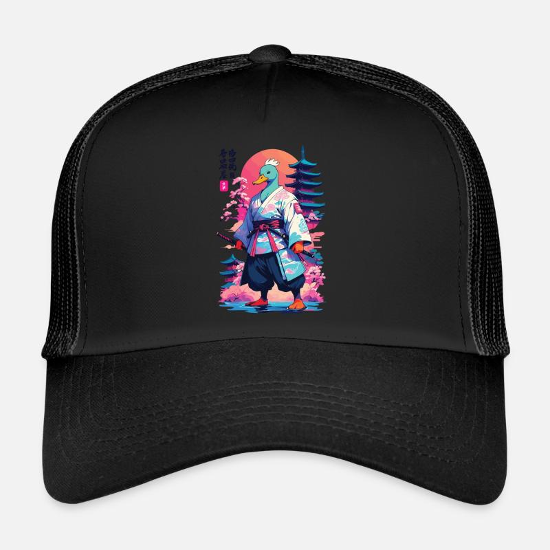 Canard samouraï dans le style esthétique Vaporwave Casquette trucker 