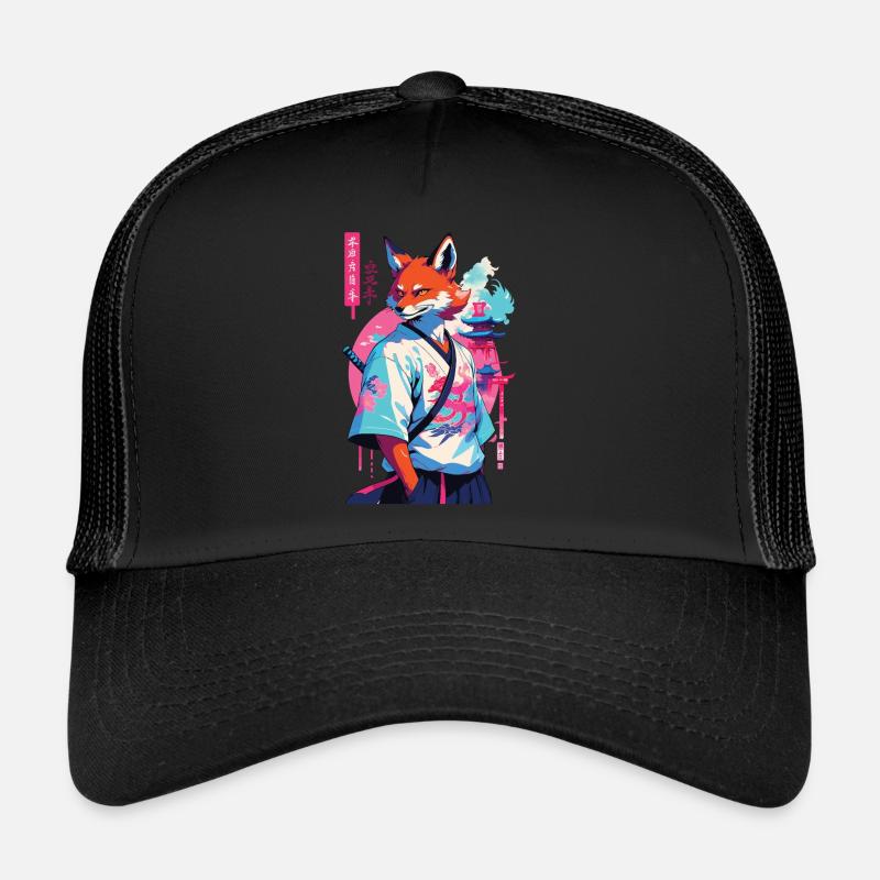Kitsune Samurai Fox Esthétique Style Vaporwave Casquette trucker 