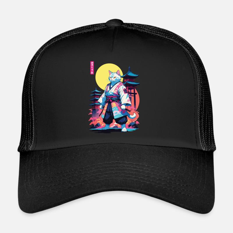 Conception esthétique Samurai Cat Vaporwave Casquette trucker 