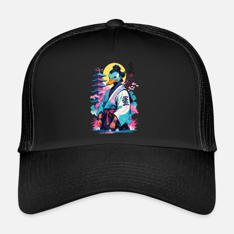 Samurai Duck In Aesthetic Vaporwave Style Trucker Cap