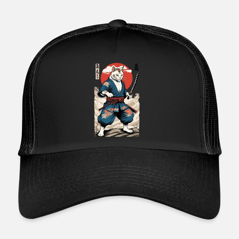 Chat Samouraï Vintage Ukiyo-E Esthétique Style Japon Casquette trucker 