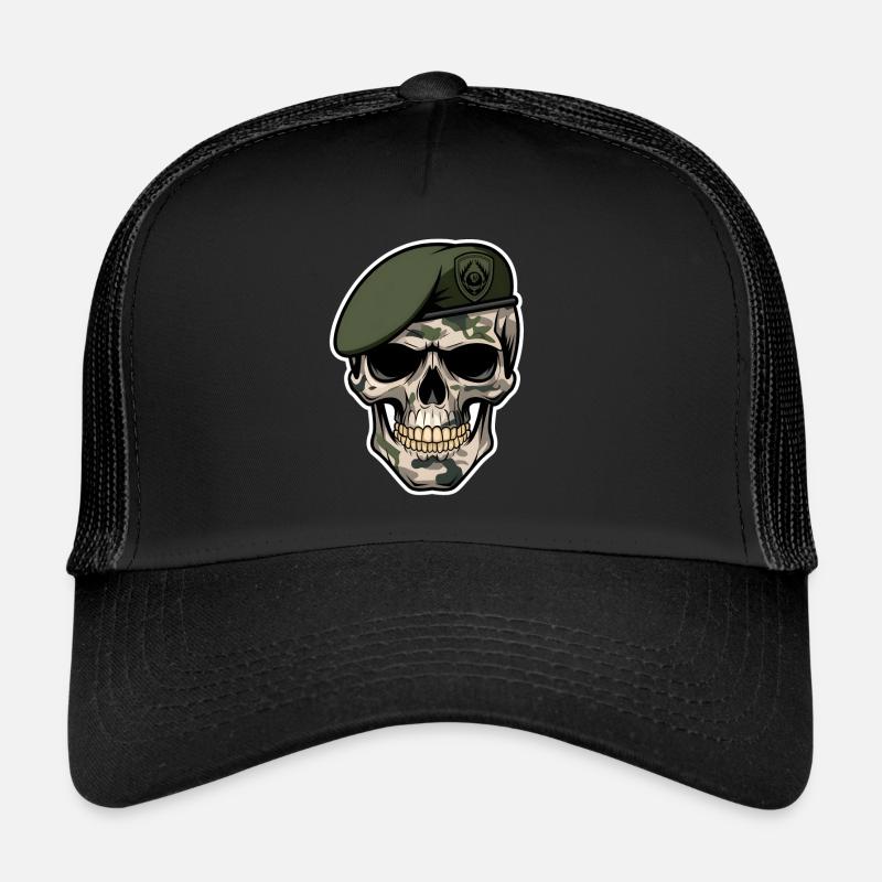 Militärischer Schädel - Trucker Cap - Schwarz/Schwarz