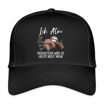 Ich Atme Produktiver Wird Es Heute Nicht Faultier - Trucker Cap - Schwarz/Schwarz - Vorne