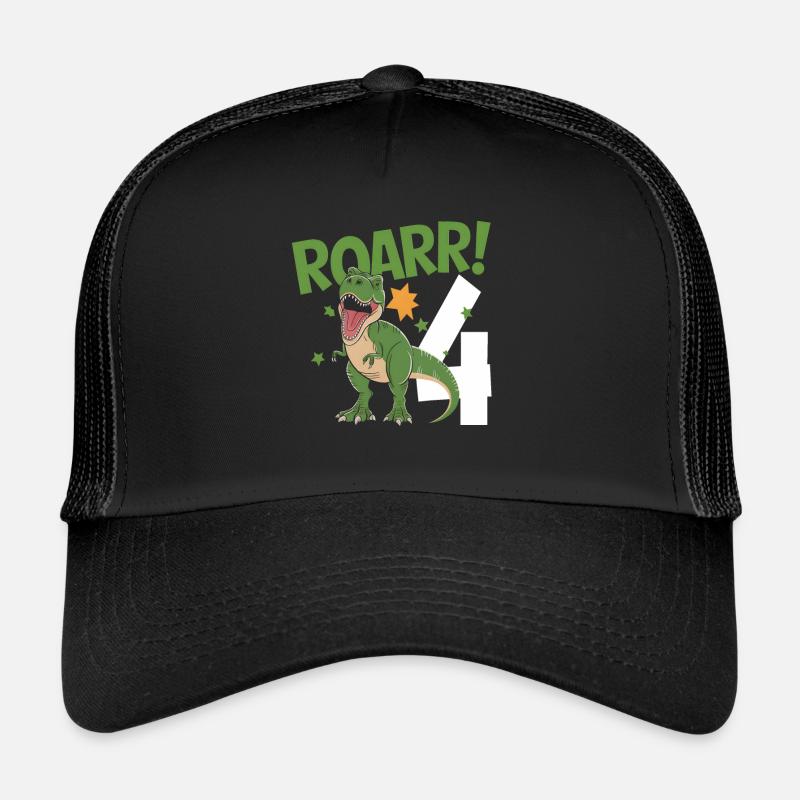 4. Geburtstag 4 Jahre Dino Dinosaurier Fan - Trucker Cap - Schwarz/Schwarz