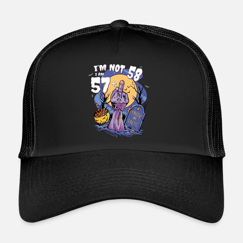 I am 57 + Zombie Finger: October Halloween 58th Trucker Cap