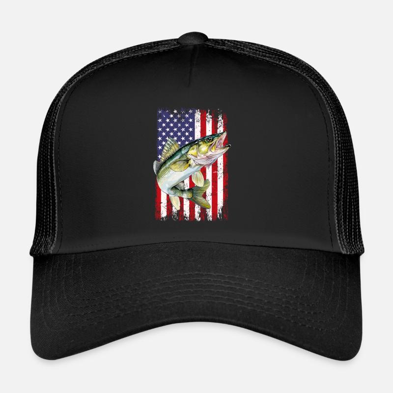 Walleye camo American flag Trucker Cap