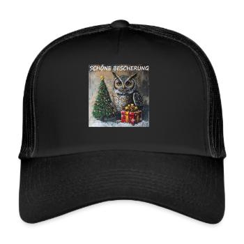 Eule Xmas, Weihnachten Schöne Bescherung, Vogel - Trucker Cap - Schwarz/Schwarz - Vorne