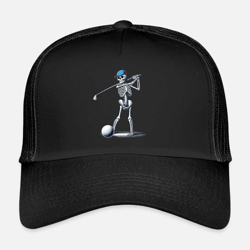 Halloween Golfer Golf spielen Golfschläger Skelett - Trucker Cap - Schwarz/Schwarz