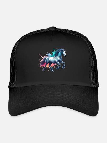 Cheval Frison Friesenpferd Pferd - Casquette trucker  - noir/noir - Devant