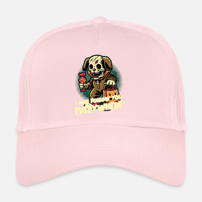 Halloween Skeleton Dog Candy Collecting Trucker Cap