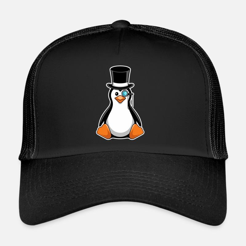 Pingouin élégant avec chapeau haut de forme et monocle Casquette trucker 