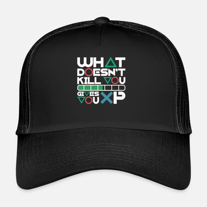 Was dich nicht umbringt, gibt dir XP – Motivation - Trucker Cap - Schwarz/Schwarz