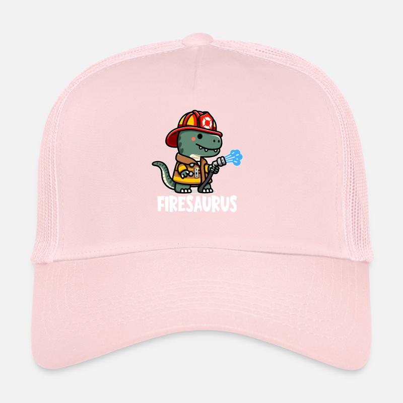 Firesaurus with Fire Helmet and Fire Hose Trucker Cap