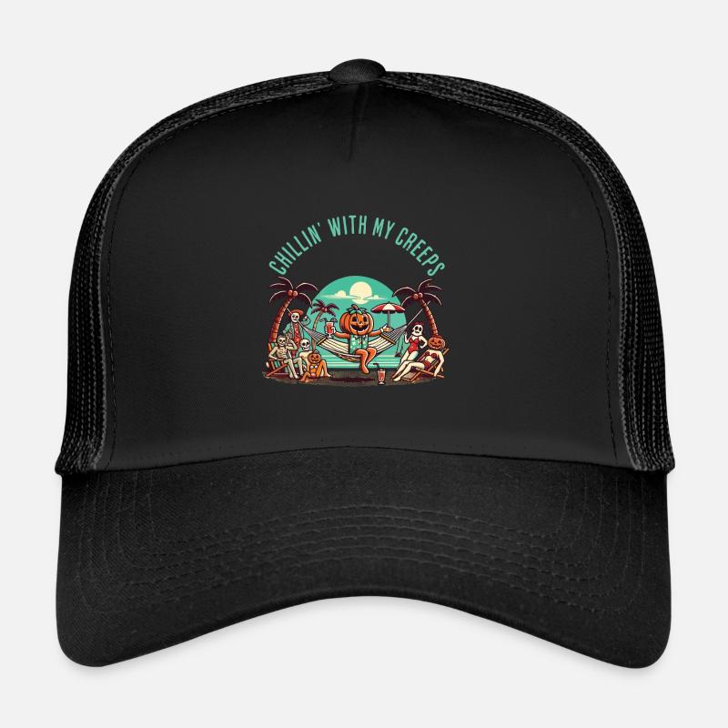 Chillin' With My Creeps Pumpkin Trucker Cap