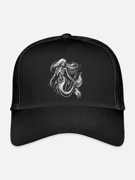 Skeleton Mermaid Mystic Ocean Art - Trucker Cap - black/black - Front