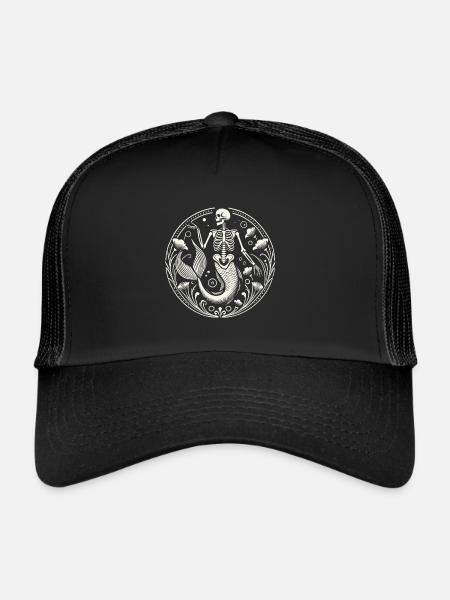 Squelette mystique Sirène Art - Casquette trucker  - noir/noir - Devant