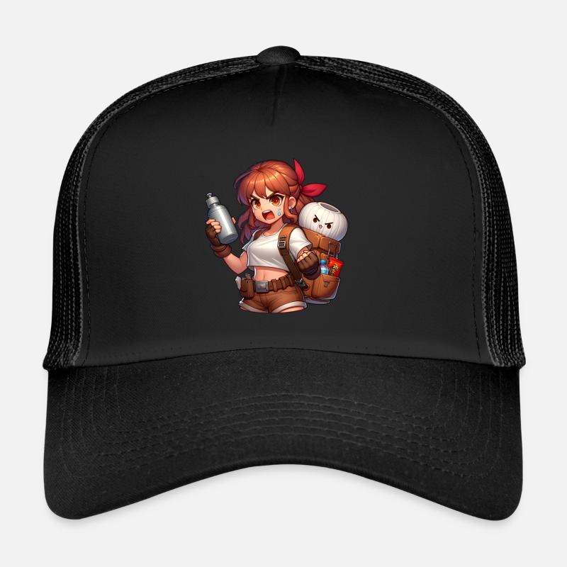 Adventurous anime heroine with backpack Trucker Cap