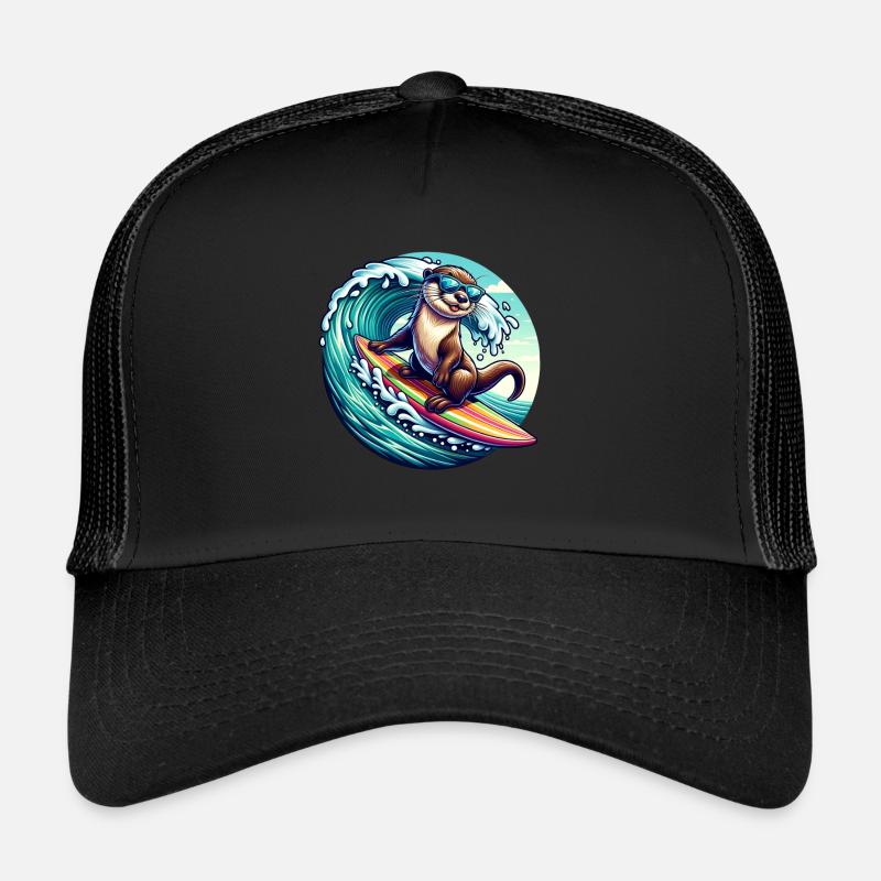 Cool Surfing Otter Illustration with Sunglasses Trucker Cap