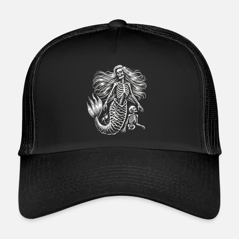 Mystical Skeleton Mermaid Art Trucker Cap