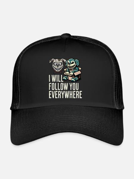 Je te suis partout chien et poupée effrayants - Casquette trucker  - noir/noir - Devant