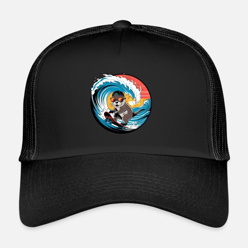 Loutre Cool Sur Skateboard Dans Vague Casquette trucker 