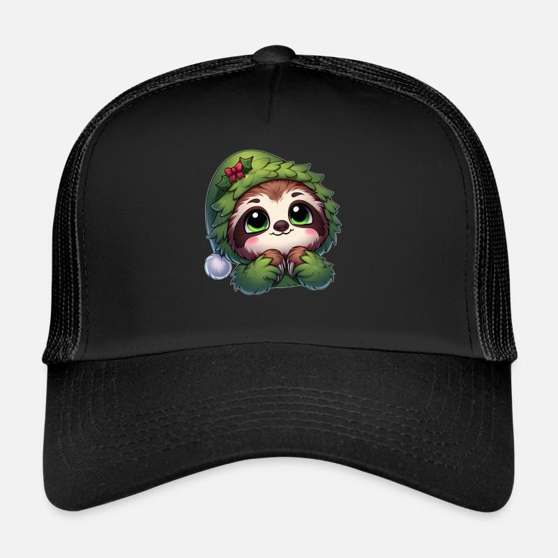 Funny Sloth Christmas Tree Costume Cartoon Trucker Cap