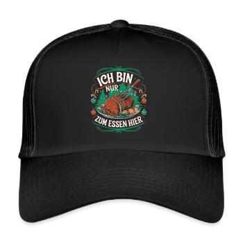 Nur zum Essen hier – Lustiges Weihnachtsdesign - Trucker Cap - Schwarz/Schwarz - Vorne