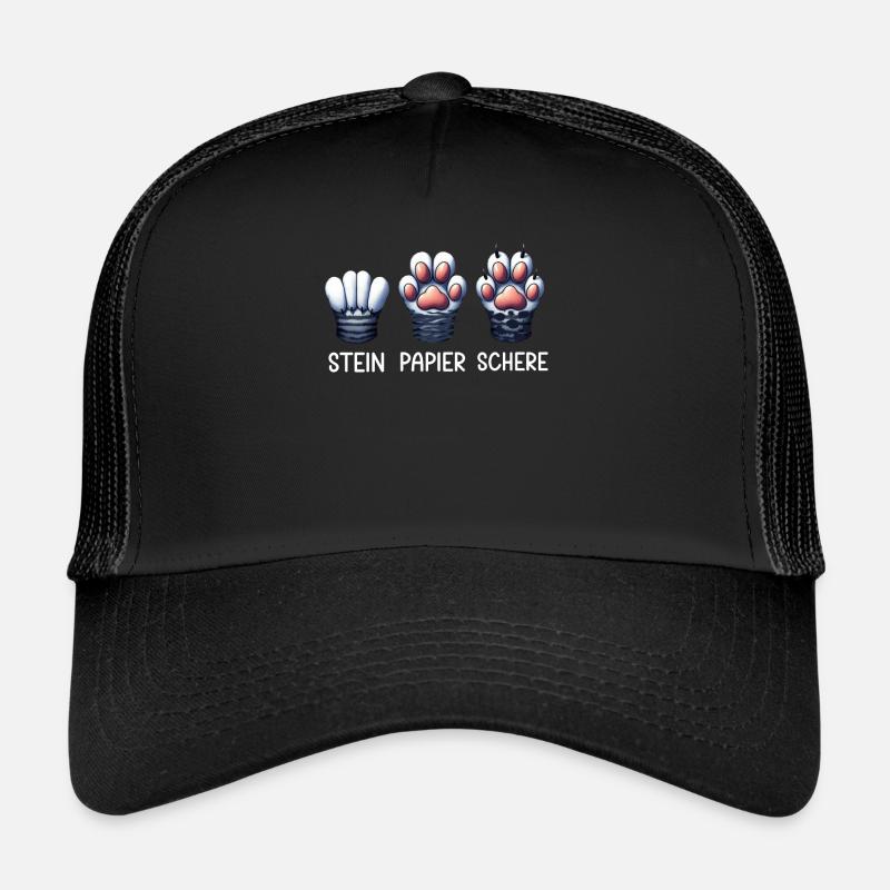 Katze Stein Papier Schere Pfote Spiel Lustige - Trucker Cap - Schwarz/Schwarz