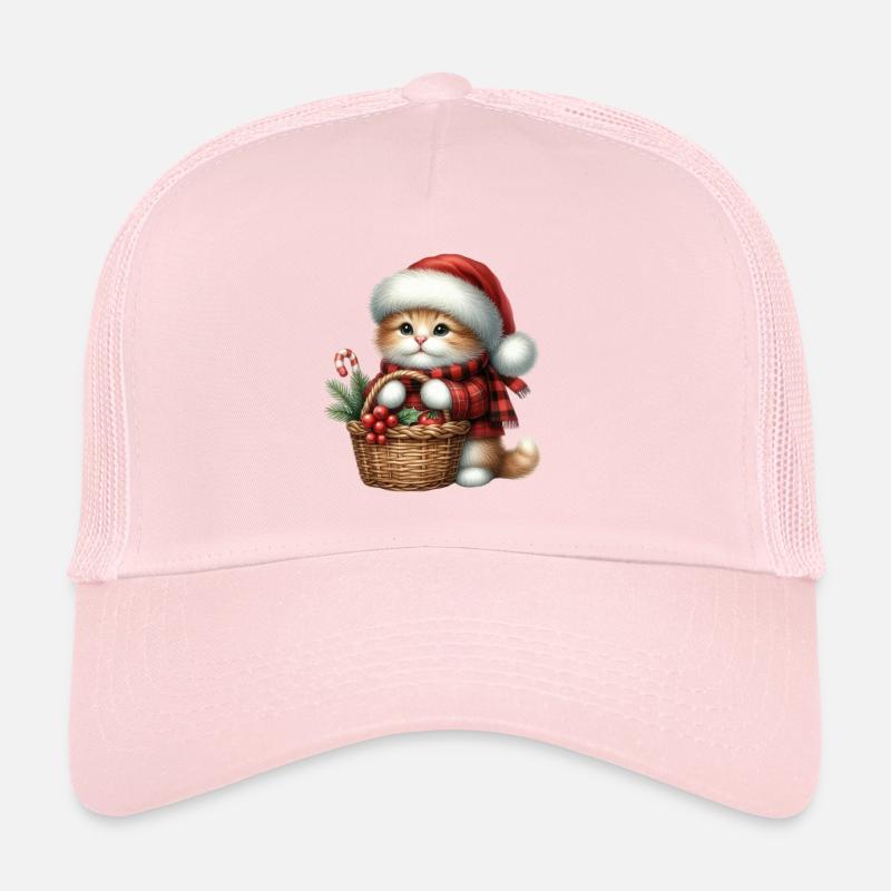 Chat de Noël avec panier et chapeau Casquette trucker 