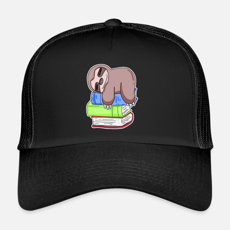 Faultier Buch Bücher Lesen - Trucker Cap - Schwarz/Schwarz