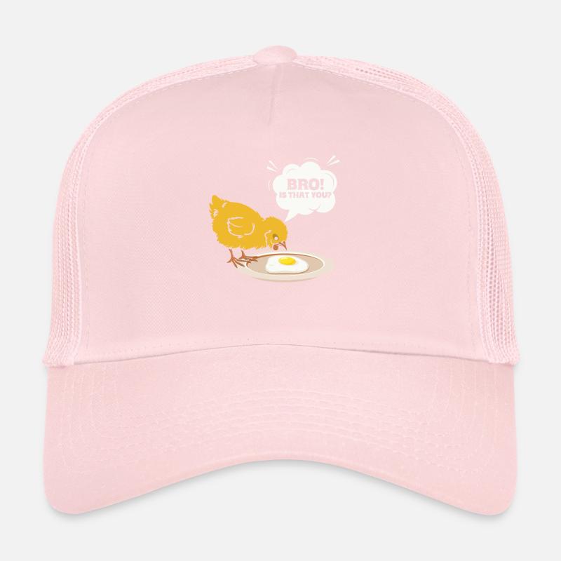 Chick Discovers Egg Humorous Cartoon Text: Bro! Trucker Cap