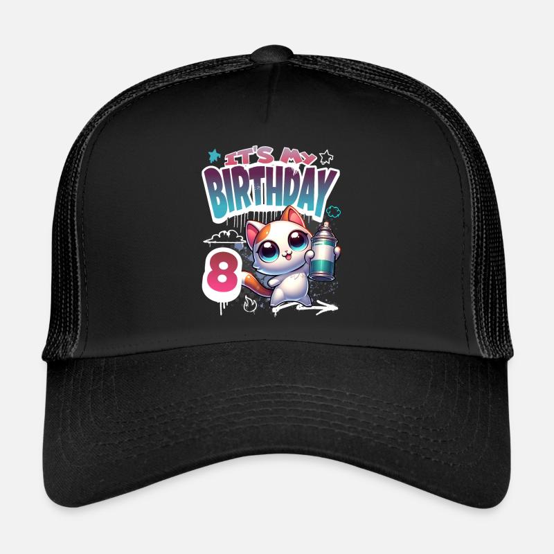 8th Birthday Cat Graffiti Trucker Cap