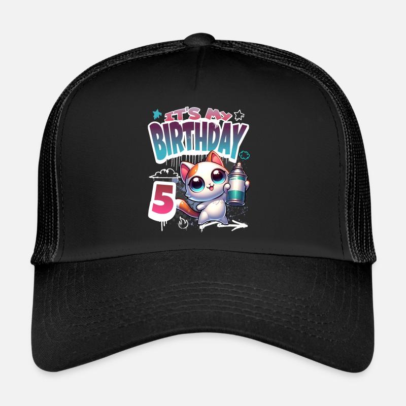 5th Birthday Cat Graffiti Trucker Cap
