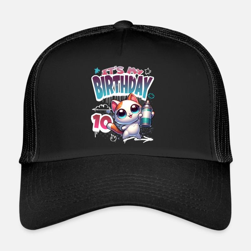 10th Birthday Cat Graffiti Trucker Cap