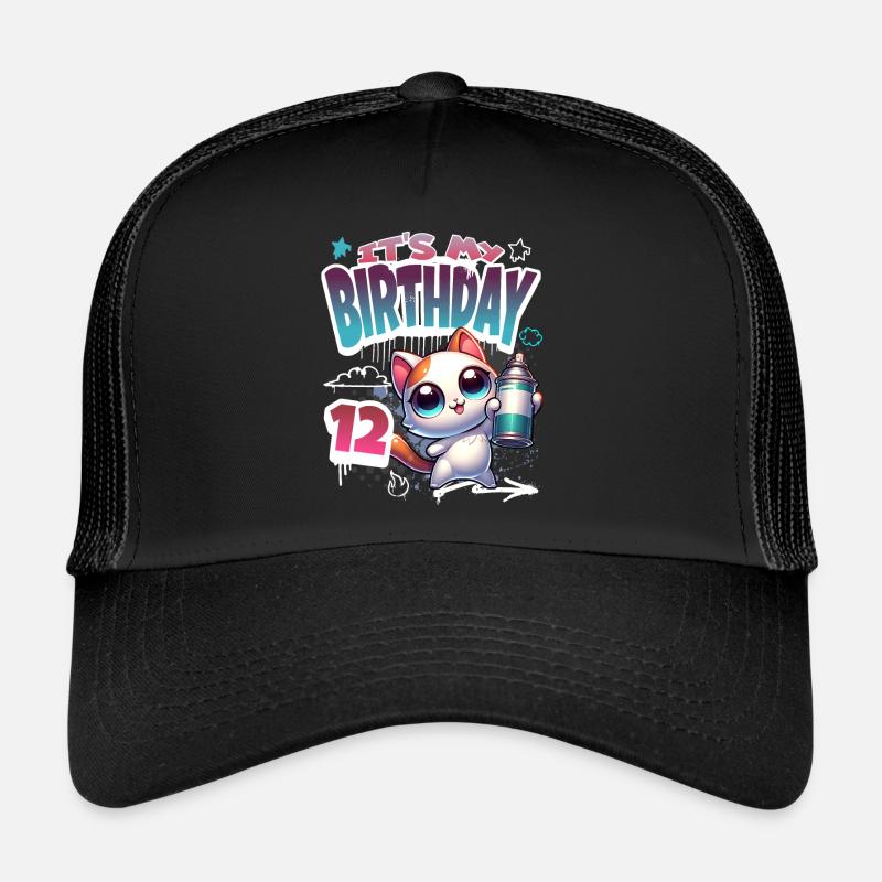 12th Birthday Cat Graffiti Trucker Cap