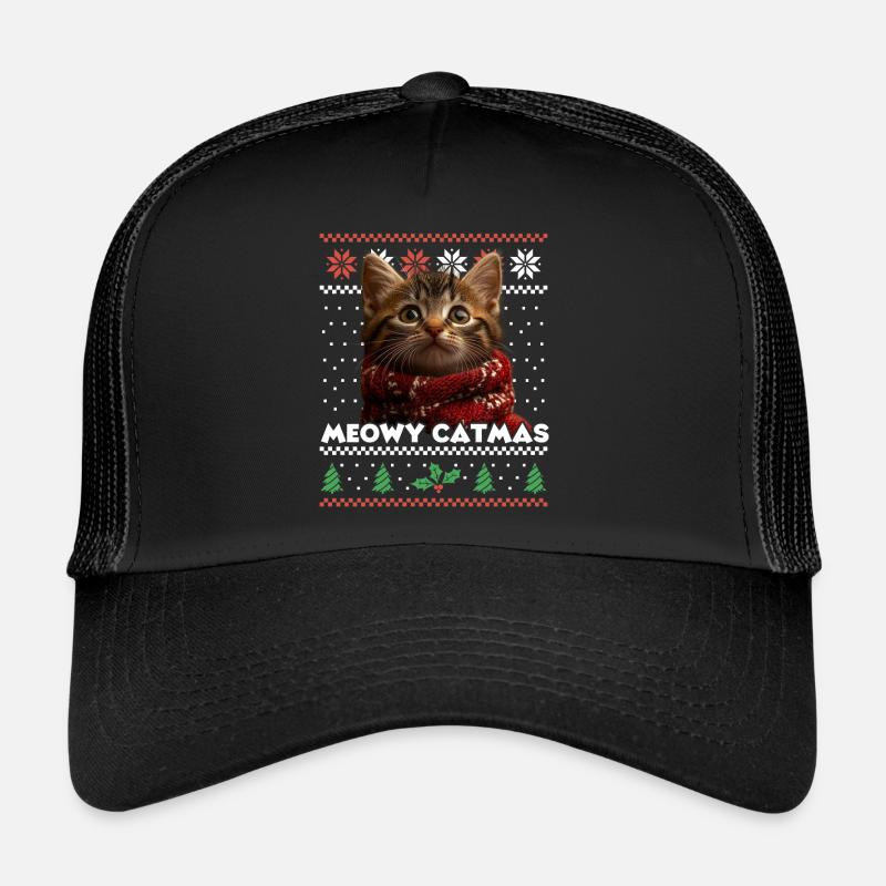 Le look de Noël assorti de Meowy Catma avec du rouge Casquette trucker 