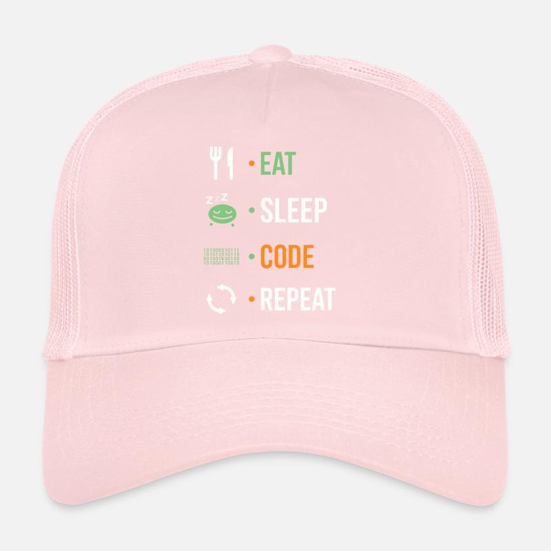 Manger, dormir, coder, répéter. Casquette trucker 