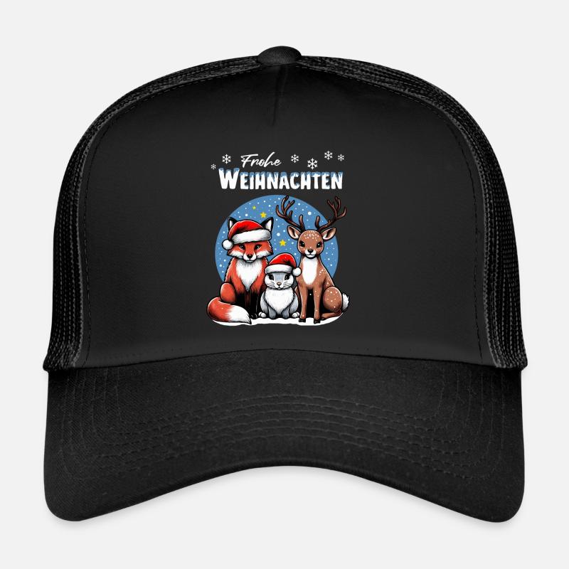 Fuchs Hase und Hirsch wünschen Frohe Weihnachten - Trucker Cap - Schwarz/Schwarz
