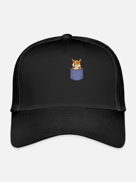 Fox Chest Pocket Canidae Caninae Red Fox Fox - Trucker Cap - black/black - Front