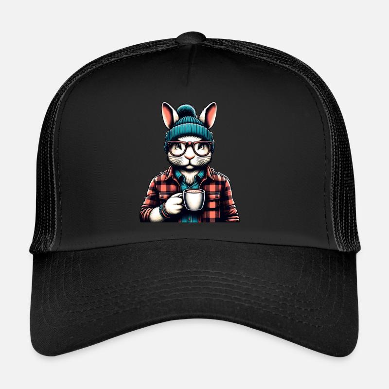 Lapin aimant le café avec verres et capuchon Casquette trucker 