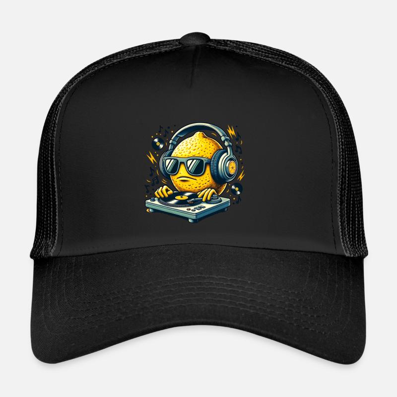 Zitronen-DJ Groovt Mit Kopfhörern - Trucker Cap - Schwarz/Schwarz