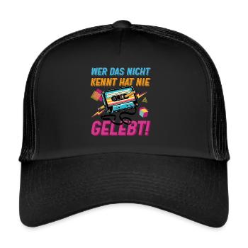Kassetten Player Mixtape Musik 80er Vintage - Trucker Cap - Schwarz/Schwarz - Vorne